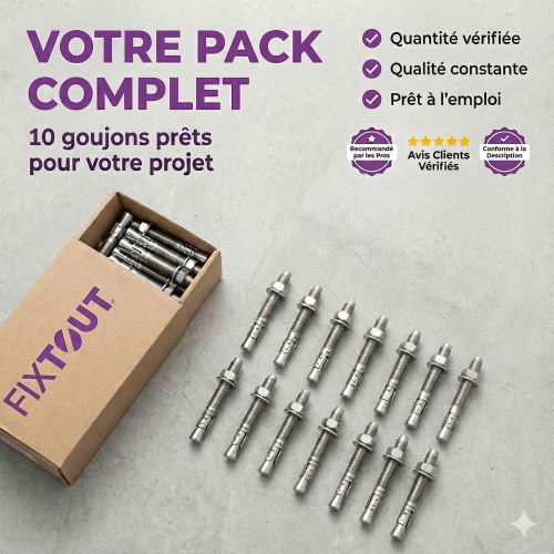 Lot de 10 goujons d'ancrage en acier inox A2 - Diamètre 16 mm