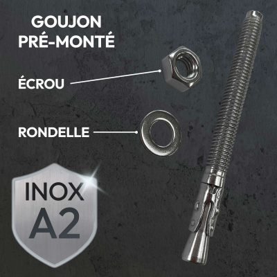 Lot de 10 goujons d'ancrage en acier inox A2 - Diamètre 16 mm