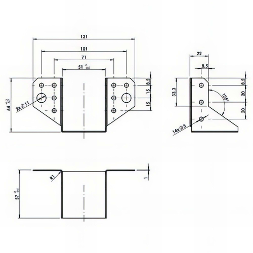 Sabot de charpente léger galvanisé à ailes extérieures - Larg. 51 x Ht. 65 mm