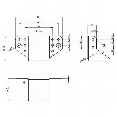 Sabot de charpente léger galvanisé à ailes extérieures - Larg. 51 x Ht. 65 mm