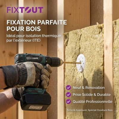 100 Rondelles d'isolation D.60 mm + Vis à bois Torx double filetage 2