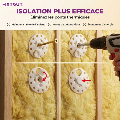 100 Rondelles d'isolation D.60 mm + Vis à bois Torx double filetage
