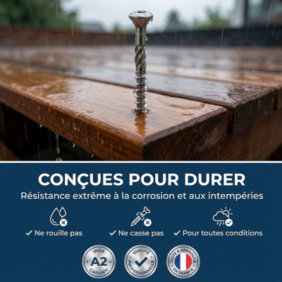 Lot de 500 vis terrasse INOX A2, tête réduite crantée, TX25, D. 5x50mm 2