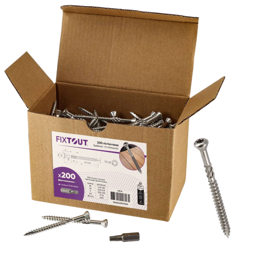 Lot de 200 vis terrasse en INOX A2 à tête réduite crantée - Diamètre de 5 mm