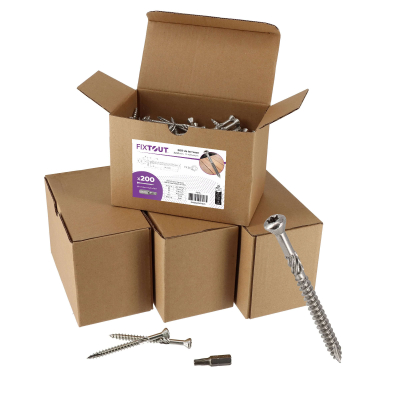 Lot de 800 vis terrasse en INOX A2 à tête fraisée réduite - Empreinte Torx 25 - 4 embouts Torx 25 OFFERTS - Diamètre 5 mm