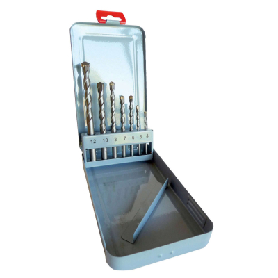 Coffret métallique 7 forets béton standard - Diamètre 4 à 12mm - Jeu de forets à béton - Pour perçage brique et parpaing