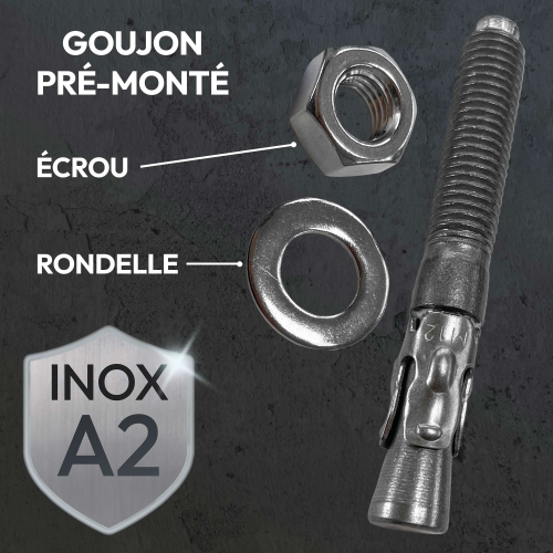 Lot de 25 goujons d'ancrage en acier inox A2 M12 - Diamètre 12 mm