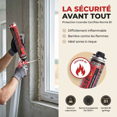 Mousse polyuréthane pistolable ALSAMOUSSE CF B1 coupe feu 750 ml - Alsafix