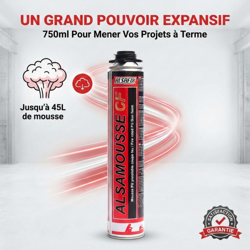 Mousse polyuréthane pistolable ALSAMOUSSE CF B1 coupe feu 750 ml - Alsafix