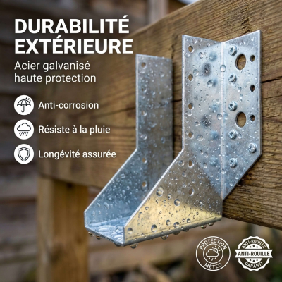 50 sabots de charpente à ailes extérieures - Connecteurs de poutres - Acier galvanisée - Larg 64 x Ht 128 mm - Alsafix
