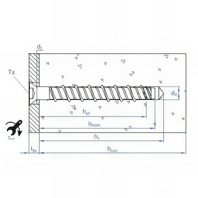100 vis a béton D. 5 x 60 mm tête fraisée homologuées ETE option 1 atlantis C3-H 2