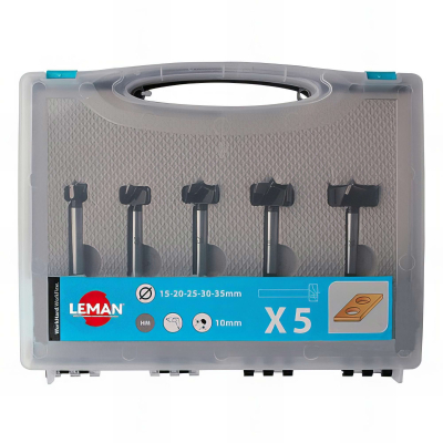 Coffret de 5 mèches à façonner à fond plat HM D. 15,20,25,30,35 mm Q. 10 mm - 100.700.05 - Leman