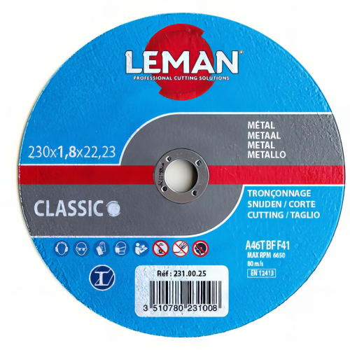 25 disques à tronçonner métal à moyeu plat - D. 125 x Al. 22,23 x Ep. 1,6 mm - 121.00.25 - Leman