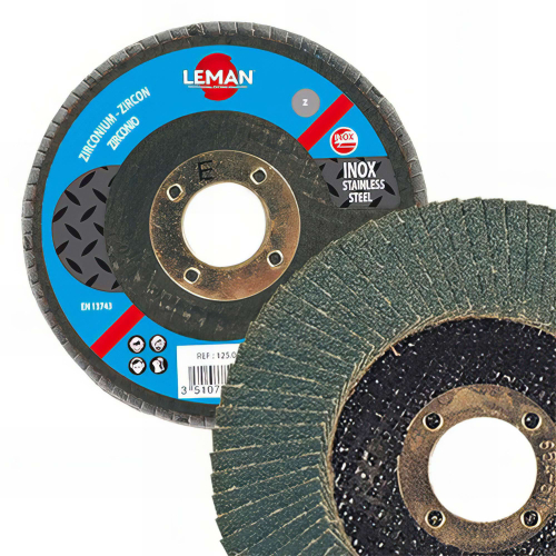 Lot de 10 disques à lamelles zirconium bombés pour Inox - D. 125 x Al. 22,23 mm Gr. 100 - 125.100Z - Leman