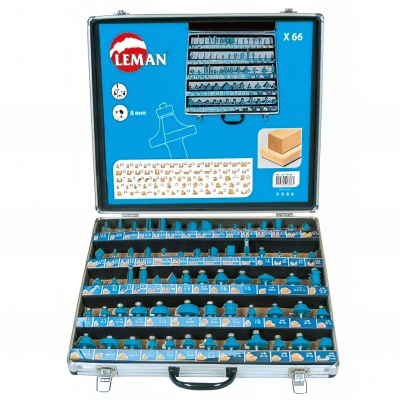 Coffret de 66 mèches de défonceuse HM Q. 8 mm- 428.700.66 - Leman