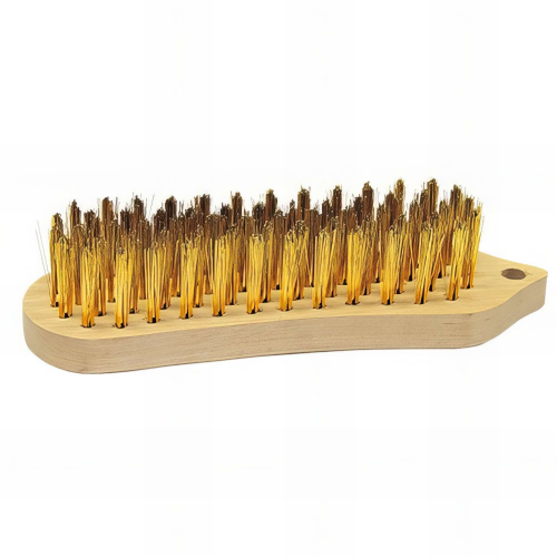 Lot de 8 brosses manuelles en bois fil laiton pour bois, métal et pierre - Décapage doux - 710.204 - Leman