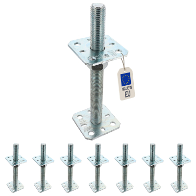 8 Embases pied de poteau réglable par vis - à visser - Platine 80x80mm - M24 - Acier galvanisé - Fabrication Europe
