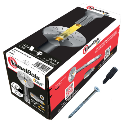 Boite de 200 vis agglo Torx 25 zinguées à filetage partiel torx/ttap ailette 60/70/80mm - diam 4.5 mm