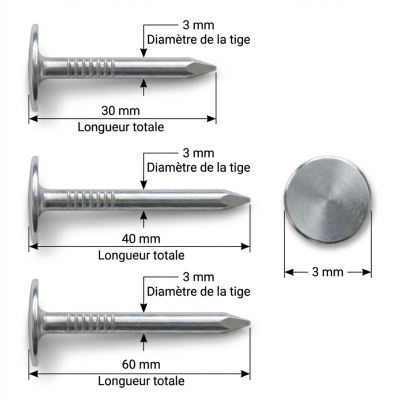 Clous ardoisier tête large - Lot de 5 kg (environ 2500) - galvanisés - diamètre 3 mm 2