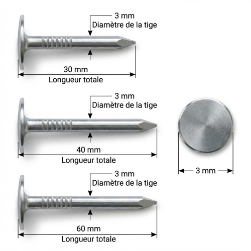 Clous ardoisier tête large - Lot de 5 kg (environ 2500) - galvanisés - diamètre 3 mm