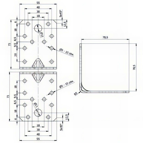 Équerre renforcée galvanisée - 70 x 70 x 55 x 2,5 mm