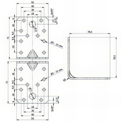 Équerre renforcée galvanisée - 70 x 70 x 55 x 2,5 mm