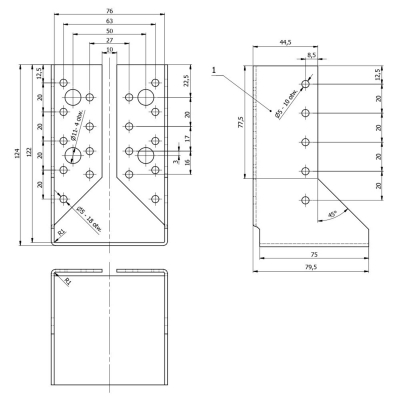 Sabot de charpente galvanisé à ailes intérieures - Larg. 76 x Ht. 122 mm 2