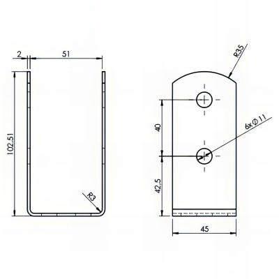 Embase pied de poteau en U zinguée à visser - Pour poteau rectangulaire - 56 x 45 x 100 x 2,0 mm 2