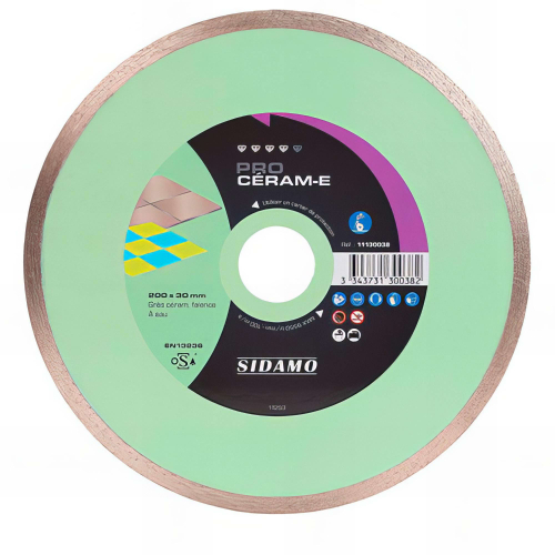 Disque diamant PRO CÉRAM-E D. 200 x 30 x H 7 mm Grès céram / faïence - 11130038 - Sidamo