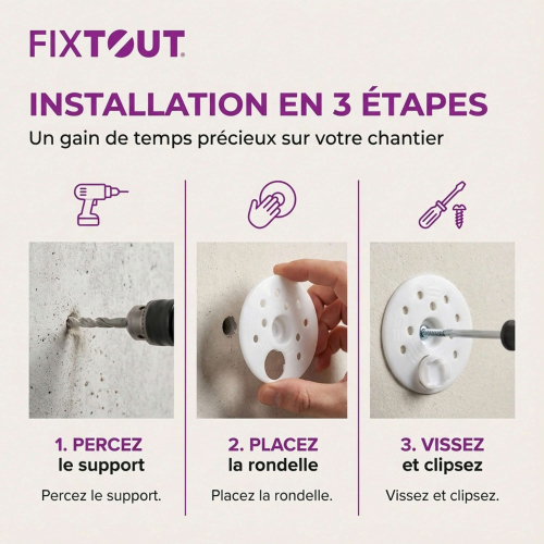 100 rondelles d'isolations avec capuchon KC D. 60 mm pour vis VBF ou cheville NFA - Fixtout