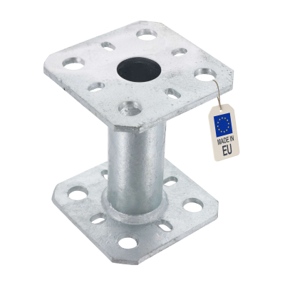 Pied de poteau à embase carré zingué à visser - 80 x 80 x 100 x 5,0 mm