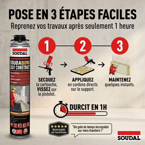 Colle mousse PU non-expansive Soudabond Easy Construct - 750 ml