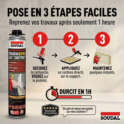Colle mousse PU non-expansive Soudabond Easy Construct - 750 ml