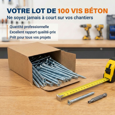 Lot de 100 Vis Béton tête fraisée Torx T30 - "turbo" spécial huisserie - diam. 7,5mm - Acier Zingué
