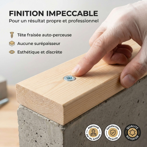 Lot de 100 Vis Béton tête fraisée Torx T30 - "turbo" spécial huisserie - diam. 7,5mm - Acier Zingué