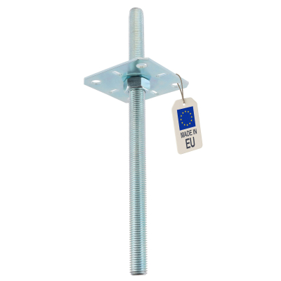 Embase Pied de poteau carrée réglable par vis galvanisé à ancrer - 100 x 330 x 3,0 mm