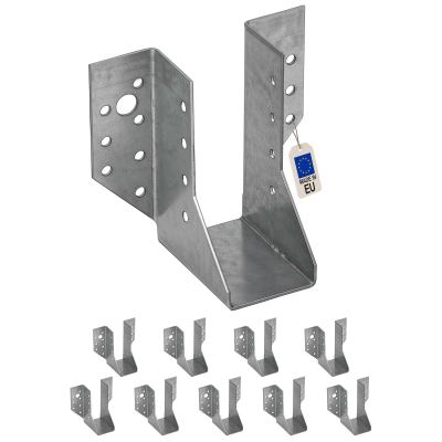 10 sabots de charpente à ailes extérieures - Connecteurs de poutres - Acier galvanisé - Larg 45 x Ht 110 mm - Fabriqué en Europe