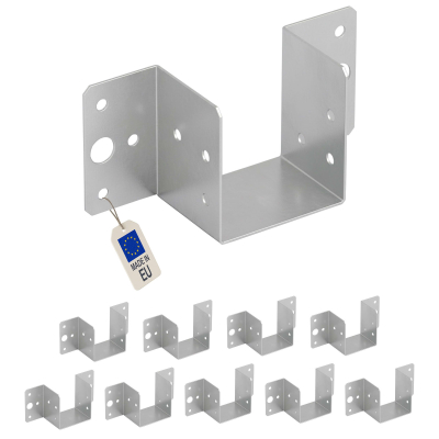 10 sabots de charpente à ailes extérieures - Connecteurs de poutres - Acier galvanisé - Larg 60 x Ht 60 mm - Fabriqué en Europe