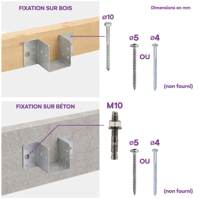 10 sabots de charpente à ailes extérieures - Connecteurs de poutres - Acier galvanisé - Larg 60 x Ht 60 mm - Fabriqué en Europe
