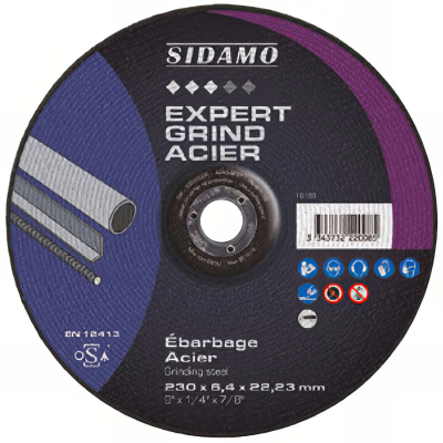 Disque à ébarber EXPERT GRIND ACIER D. 125 x 6,4 x Al. 22,23 mm - Acier - 10222006 - Sidamo