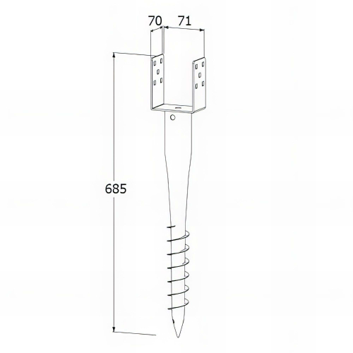 Pied de poteau de jardin en U zingué à tarauder - 70 x 685 x 1,8 mm