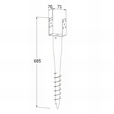 Pied de poteau de jardin en U zingué à tarauder - 70 x 685 x 1,8 mm