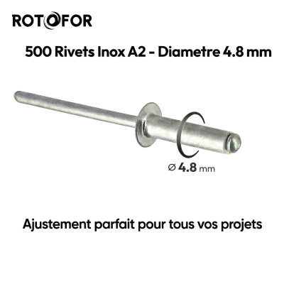 500 Rivets aveugles - Acier inoxydable A2 - Tête fraisée - Diamètre 4,8 mm - Anti-rouille - Bricolage et Automobile