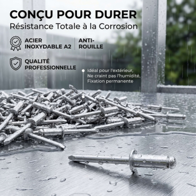 500 Rivets aveugles - Acier inoxydable A2 - Tête fraisée - Diamètre 4,8 mm - Anti-rouille - Bricolage et Automobile