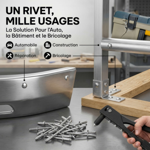 500 Rivets aveugles - Acier inoxydable A2 - Tête fraisée - Diamètre 4,8 mm - Anti-rouille - Bricolage et Automobile