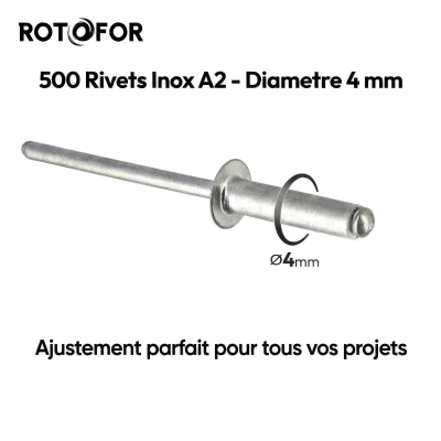 500 Rivets aveugles - Acier inoxydable A2 - DIN 7337 - Tête fraisée - Diamètre 4,0 mm - Anti-rouille - Bricolage et Automobile 2