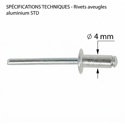 500 Rivets aveugles - Aluminium - DIN 7337 - Tête fraisée - diamètre 4 mm - Assemblage de tôles fines