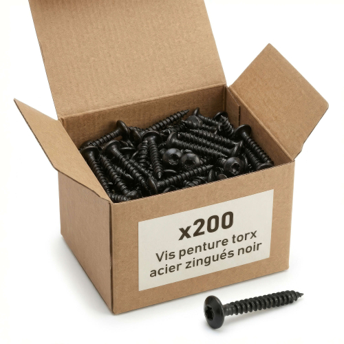 200 vis penture torx acier zingués noir - diamètre de 6 mm