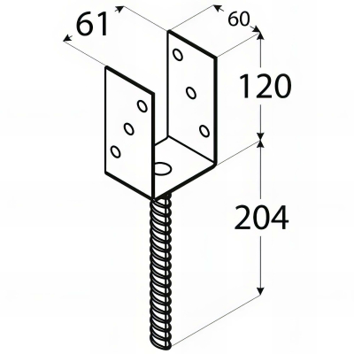 Pied de poteau lourd en U zingué à ancrer - 61 x 120 x 4 mm