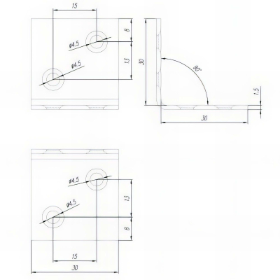 Équerre large galvanisée - 30 x 30 x 30 x 1,5 mm 2